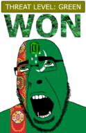 ahegao crescent emerald featured flag:turkmenistan gem glasses green green_eyes hair looking_up open_mouth schlog_color_event soyjak soyjak_blog star_(symbol) star_and_crescent stubble teeth text threat_level_green turkmenistan variant:cobson won // 721x1115 // 225.4KB