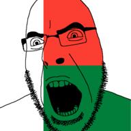 angry country flag glasses madagascar open_mouth soyjak stubble variant:cobson // 721x720 // 11.5KB