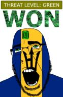 ahegao barbados country emerald flag flag:barbados gem glasses green green_eyes hair looking_up open_mouth schlog_color_event soyjak soyjak_blog stubble teeth text threat_level_green variant:cobson won // 721x1115 // 151.8KB