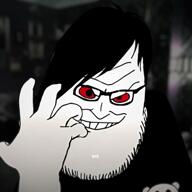 arm black_glasses black_shirt clock_strikes_twelve clothes emo_hair evil ext=mp4t eyes full_head glasses goth grin hand head meta:tagme mouth nose open_mouth red_eyes smile soyjak stubble syndrome_(the_incredibles) teeth the_incredibles tiktok variant:syndromejak villainous white_skin white_teeth // 576x576, 7.4s // 429.0KB