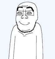 artist:keys closed_mouth eyebrows feralrants glasses happy raised_eyebrow raised_eyebrows rantsona smile soyjak stubble subvariant:feralrants variant:feraljak // 710x768 // 15.9KB