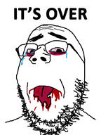 blood bloodshot_eyes closed_mouth crying glasses its_over soyjak stubble text tongue variant:gapejak // 1536x2048 // 297.8KB