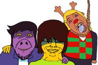 ack antler antlers chud_troon_alliance crying deltarune dyke friendship furry hair_over_eyes hanging human kris_(deltarune) lynching monster noelle_holiday reindeer rope scalie smile subvariant:chudjak_front susie_(deltarune) total_dyke_death tranny variant:bernd variant:chudjak vest video_game yellow_hair // 1200x800 // 243.9KB