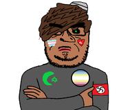 angry arm artist:nivero beard brown_hair brown_skin clothes emo_hair glasses islam joe_mama joel_(user) judaism map_(pedophile) mustache nazism pedophile soyjak star_of_david stubble taqiyah taqiyak thick_eyebrows tranny variant:seriousjak // 715x597 // 28.6KB