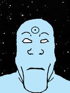 Comics blue_skin clean_shaven comic comic_book dr_manhattan hydrogen neutral no_glasses no_pupils space stars subvariant:neutralplier variant:markiplier_soyjak watchmen // 600x800 // 68.2KB