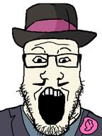 barneyfag clothes don_turtelli flower glasses open_mouth plant soyjak stubble suit variant:markiplier_soyjak // 600x800 // 23.0KB