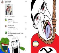 ack amphibian comment frog hanging map_(pedophile) nas:pepe nazism pedophile pepe_the_frog subvariant:patrick swastika tiktok variant:chudjak variant:cobson // 967x865 // 193.8KB