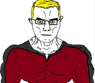 arm buff closed_mouth clothes ear etan ethan glasses hair looking_at_you meta:ETAN_IS_SHITSKIN_KOSOVAN_NIGGERSTONE meta:tagme nate red_eyes smile soyjak soyjak_party subvariant:chudjak_front subvariant:muscular_chud variant:chudjak vein yellow_hair // 1059x926 // 46.8KB