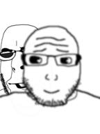 2soyjaks 7quid bald closed_mouth ear glasses grin ominous open_mouth smile soyjak stubble subvariant:lawrence variant:cobson variant:markiplier_soyjak // 481x643 // 97.8KB