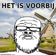 closed_eyes closed_mouth dutch_text glasses grass irl_background its_over netherlands sky soyjak stubble text variant:a24_slowburn_soyjak windmill // 390x380 // 47.7KB