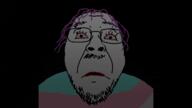 animated blood bloodshot_eyes closed_eyes crying firearm frown glasses gore hair mustache purple_hair shotgun soyjak stubble suicide tranny variant:bernd // 600x338 // 720.6KB