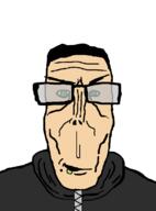 alfietheboorufag_(user) black_hood black_jacket clean_shaven front_facing glasses green_eyes hair hoodie looking_at_you meta:namefags no_stubble open_mouth shaved subvariant:euromutt variant:markiplier_soyjak white_skin zipper // 590x796 // 16.3KB