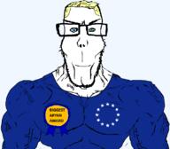 arm aryan award badge biggest_aryan_award blond blue_eyes blue_shirt buff clothes euromutt flag:european_union glasses hair looking_at_you muscles ribbon smile soyjak stubble subvariant:euroaryan subvariant:euromutt subvariant:muscular_chud transparent_background variant:chudjak variant:markiplier_soyjak vein yellow_hair // 1059x929 // 48.1KB