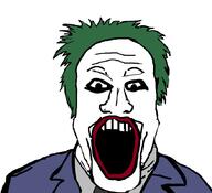clothes clown dc_comics eyeliner green_hair hair joker_(dc) movie open_mouth soyjak variant:markiplier_soyjak // 877x800 // 146.3KB