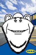 blue_shirt clothes ear facing_front ikea irl_background logo smile soyjak stubble variant:impish_soyak_ears // 518x800 // 285.0KB