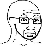 eyebrows glasses looking_at_you neutral nostril soyjak stubble variant:yak wrinkles // 642x705 // 11.8KB