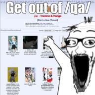4chan a_(4chan) anime arm balding get_out_of_qa glasses hand open_mouth pointing qa_(4chan) screenshot soyjak stubble subvariant:wewjak text variant:soyak // 984x984 // 755.0KB