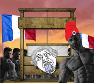 beanie country crying dead decapitation flag flag:france france french_revolution gigachad glasses guillotine hair historical history imminent_death irl_background nas:gigachad open_mouth robespierre soyjak stubble tongue variant:bernd white_hair // 768x678 // 564.2KB