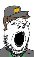 brown_hair cap clothes glasses hair hat mario nintendo open_mouth question_mark_block soyjak stubble v_(4chan) variant:gapejak video_game vinesauce vinny // 600x1000 // 207.1KB