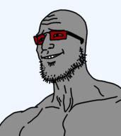 9a0c admin buff gigachad glasses grey_skin looking_to_the_right muscles muscular_male open_mouth smile smug soyjak stubble transparent_background variant:gigson // 640x718 // 25.4KB