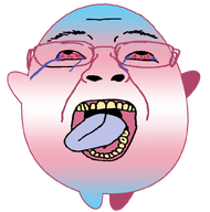 bloodshot_eyes crying discord glasses mouth_open open_mouth soyjak steam steamhappy steamtranny tongue tongue_out tranny transgender_flag variant:bernd yellow_teeth // 800x807 // 108.5KB