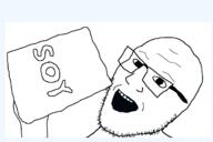 arm bag glasses holding_object open_mouth soy soyjak stubble text variant:msgjak // 2115x1411 // 109.4KB