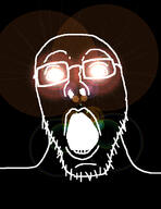 glasses open_mouth soyjak stubble thougher variant:soldierjak // 561x730 // 216.7KB