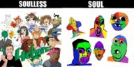 4chan anime baby bloodshot_eyes clothes comparison crying deformed glasses green_hair hair multiple_soyjaks mustache oldfag open_mouth pacifier shroomjak smile soul soul_vs_soulless soulless soyjak stubble subvariant:bartolomeo subvariant:emmanuel subvariant:jacobson subvariant:nathaniel subvariant:wholesome_soyjak trend:colorjak variant:a24_slowburn_soyjak variant:bernd variant:chudjak variant:gapejak variant:nojak yotsoyba // 1024x510 // 707.3KB
