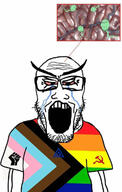 angry badge black_lives_matter bloodshot_eyes brain clothes communism crying flag globohomo hammer_and_sickle multiple_soyjaks pedophile progress_pride_flag raised_fist_(symbol) smile soyjak subvariant:wholesome_soyjak toxoplasmosis tshirt variant:gapejak variant:markiplier_soyjak // 800x1254 // 82.0KB