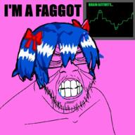 blue_hair bowtie brain bury_pink_gril closed_eyes faggot glasses mist monitor mustache penis pink_skin soyjak stubble teeth text variant:feraljak // 1024x1024 // 535.4KB