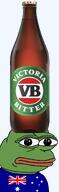 alcohol amphibian australia bald beer bottle closed_mouth clothes country drink frog green_skin irl lips looking_at_you nas nas:pepe pepe_the_frog series:pepe_hat transparent_background tshirt union_jack vb_longneck victoria_bitter // 675x2206 // 528.7KB