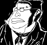 black_and_white black_background bowtie clothes double_chin ear eyebrows forehead_lines glasses large_forehead max_stirner nose suit variant:meximutt // 888x849 // 21.2KB