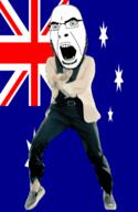 angry animated australia country cross dance flag flag:australia full_body gangnam_style glasses irl open_mouth soyjak star star_(symbol) stubble variant:cobson // 300x460 // 500.2KB