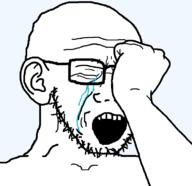 arm closed_eyes crying ear glasses hand open_mouth soyjak stubble template variant:soyak // 782x758 // 15.9KB
