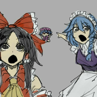 2soyjaks anime arm bowtie clothes dress female fumo hakurei_reimu izayoi_sakuya meta:nas open_mouth pointing remilia_scarlet soy_parody touhou variant:two_pointing_soyjaks video_game // 598x581 // 406.9KB