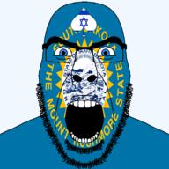 angry beard blue_eyes facial_mark flag flag:israel flag:south_dakota forehead_mark glasses hair israel looking_at_you mount_rushmore open_mouth queen_of_spades south_dakota soyjak spade star_of_david state stubble subvariant:cobson_front2 subvariant:spadeson text thick_eyebrows united_states variant:cobson // 800x800 // 184.5KB