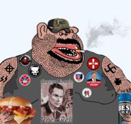 1488 amerimutt bacon beard beer button camouflage celtic_cross cigarette clothes dodge dodge_ram donald_trump ear fat flag:confederate_battle_flag food george_lincoln_rockwell glasses hairy hamburger hammerskins hand hat holding_object iron_cross kkk lips middle_finger milwaukees_best_ice national_socialist_movement nazism open_mouth pitbull rock_against_communism schutzstaffel smoke smoking stubble subvariant:impish_amerimutt subvariant:meximerican sunglasses swastika sweat_stain sweaty tank_top tattoo teeth united_states variant:impish_soyak_ears variant:meximutt // 1256x1187 // 1.1MB