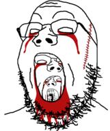 animated blood glasses no_teeth open_mouth pointing soyjak stubble variant:gapejak variant:markiplier_soyjak white_eyes // 403x480 // 530.3KB