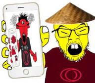 angry beard china chinese_spyware clothes glasses gook hat holding_object holding_phone i_hate icon iphone open_mouth opera_gx picture red_skin slanted_eyes smoke straw_hat stubble variant:chudjak variant:feraljak variant:markiplier_soyjak variant:shirtjak yellow_skin // 896x784 // 139.3KB