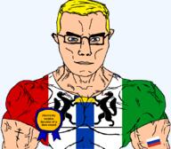 arm award blue_eyes buff christianity closed_mouth clothes eastern_orthodox electricity eyes_like_the_o-o-cean flag flag:novosibirsk_oblast flag:russia full_body glasses hair novosibirsk_hydroelectric_station novosibirsk_oblast oblast orthodox_cross russia soyjak subvariant:chudjak_front subvariant:muscular_chud text transparent transparent_background tshirt variant:chudjak vein weasel yellow_hair // 1059x929 // 81.3KB