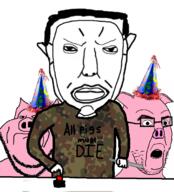 3soyjaks arm camouflage clothes death_in_june flecktarn_pattern frown glasses holding_knife holding_object knife lifeweb mask millions_must_die neofolk open_mouth party_hat pig russia russo_ukrainian_war soyjak space_station_13 stubble subvariant:chudjak_front text ukraine variant:chudjak variant:imhotep variant:impish_soyak_ears // 615x680 // 262.4KB