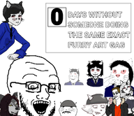 animal anthro black_hair bloodshot_eyes blue_shirt brown_hair cat character:sylvia clothes days_without furry long_hair loona_(helluva_boss) moistpepper_(user) orange_shirt soldier_(tf2) subvariant:impish_meowjak subvariant:massjak subvariant:massmeowjak subvariant:soyak_(crazed) sucre_(user) suit suit_and_tie thub_(faggot) thub_(user) variant:gapejak variant:impish_soyak_ears variant:soyak wolf yellow_eyes // 1080x933 // 302.1KB