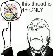 2soyjaks angry arm baby bald beard closed_mouth clothes frown glasses looking_at_you meta:low_resolution mustache necktie pacifier pointing pointing_up small_eyes soyjak stubble suit text variant:gapejak white_skin // 218x231 // 55.0KB