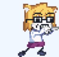 animated cat_ear clothes dance ear glasses hair neco_arc open_mouth pixel_art soyjak stubble variant:neco_arc_soyjak yellow_hair // 92x90 // 17.4KB