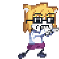 animated cat_ear clothes dance ear glasses hair neco_arc open_mouth pixel_art soyjak stubble variant:neco_arc_soyjak yellow_hair // 92x90 // 17.4KB