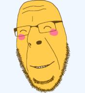 alternate blush closed_eyes closed_mouth emoticon glasses grin no_eyebrows series:soymoji smile soyjak stubble variant:cobson yellow yellow_skin // 721x789 // 31.4KB