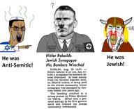 2soyjaks adolf_hitler angry aryan big_nose blood bloodshot_eyes brown_skin clothes crying fangs hat heathenry horned_helmet jewish_nose judaism kippah open_mouth pagan paganism pointing seething star_of_david stinky subvariant:feralrage subvariant:mexiaryan sweaty variant:chudjak variant:feraljak variant:meximutt // 2259x1848 // 1.1MB