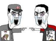 arm bloodshot_eyes buff cap clothes communism crying cum drool ear europe gay glasses grey_skin hair hammer_and_sickle hand hat headlock holding_object kgb kolyma kuz leg multiple_soyjaks mustache necktie nipple nsfw open_mouth penis picture pointing rape sex smile soot soot_colors soyjak soyjak_party star stubble testicles tongue tshirt uniform variant:carterjak variant:chudjak variant:gapejak variant:kuzjak // 1366x996 // 250.5KB