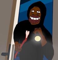 afro big_lips black_clothing brown_skin crowbar flashlight hoodie meta:not_oc nas:tyrone negro nigger sheeeit // 546x561 // 17.1KB