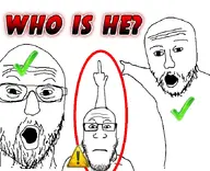 3soyjaks checkmark circle english_text glasses hand middle_finger pointing red_circle stubble subvariant:neutralplier text variant:markiplier_soyjak variant:two_pointing_soyjaks warning who_is_he // 680x552 // 208.2KB